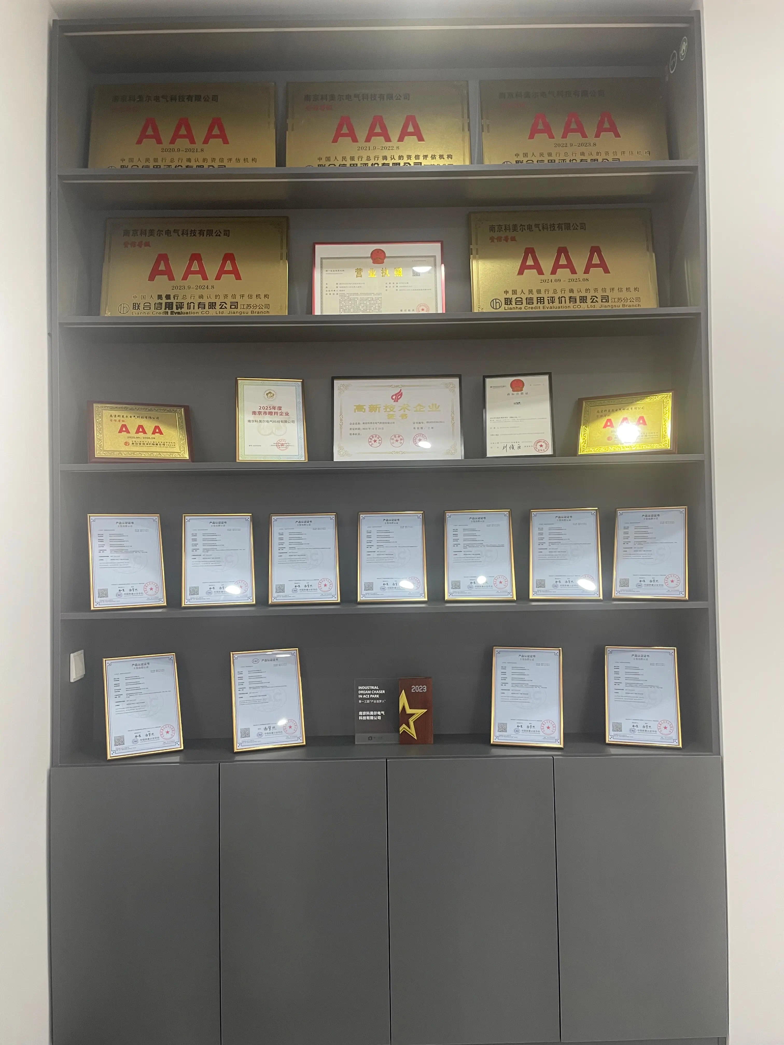 公司荣誉墙 - 展示AAA信用评级、高新技术企业等资质证书